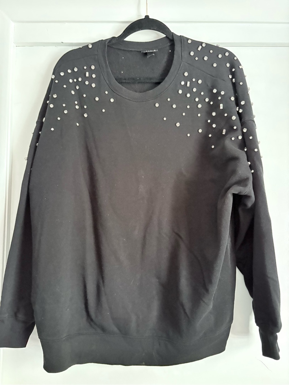 torrid Black Crewneck Sweater with Pearl Stud Accents